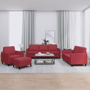 Imagine vidaXL Set de canapele cu perne, 4 piese, roșu vin, piele ecologică