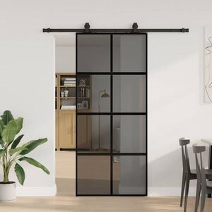 Imagine vidaXL Ușă glisantă cu set feronerie neagră 90x205cm sticlă securizată