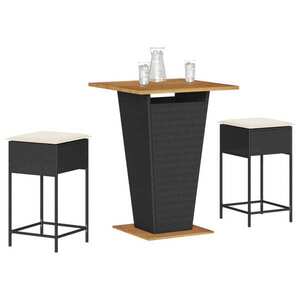 Imagine vidaXL Set mobilier bar de grădină cu perne, 3 piese, negru, poliratan