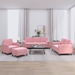 Imagine vidaXL Set canapea cu perne, 4 piese, roz, catifea