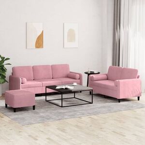 Imagine vidaXL Set canapea cu perne, 3 piese, roz, catifea