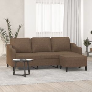 Imagine vidaXL Canapea cu 3 locuri cu taburet, maro, 180 cm, material textil