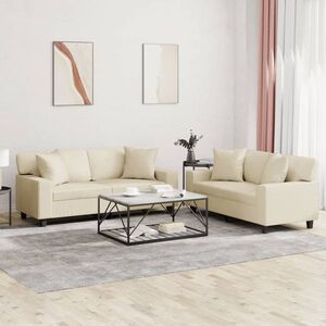 Imagine vidaXL Set de canapele cu perne, 2 piese, crem, piele ecologică