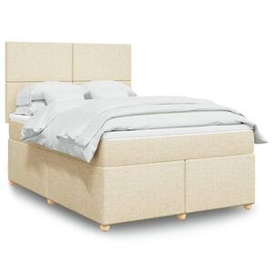 Imagine vidaXL Pat box spring cu saltea, crem, 160x200 cm, material textil