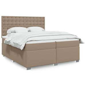 Imagine vidaXL Pat continental cu saltea, cappuccino, 200x200 cm, piele eco