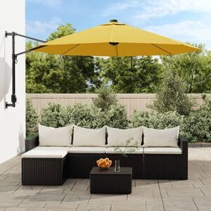 Imagine vidaXL Umbrelă de soare montată pe perete, cu LED-uri, galben, 290 cm
