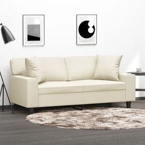 Imagine vidaXL Canapea cu 2 locuri cu pernuțe, crem, 140 cm, piele ecologică