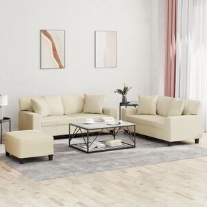 Imagine vidaXL Set de canapele cu perne, 3 piese, crem, piele ecologică