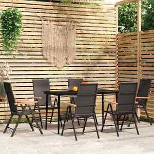 Imagine vidaXL Set de servit masa pentru grădină, 7 piese, negru