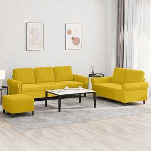 Imagine vidaXL Set de canapele cu perne, 3 piese, galben, catifea