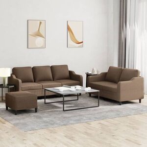 Imagine vidaXL Set de canapele cu perne, 3 piese, maro, textil