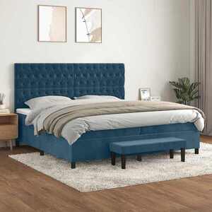 Imagine vidaXL Pat box spring cu saltea, albastru închis, 200x200 cm, catifea