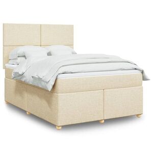 Imagine vidaXL Pat box spring cu saltea, crem, 160x200 cm, material textil