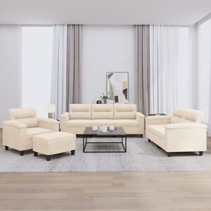 Imagine vidaXL Set de canapele cu perne, 4 piese, bej, microfibră