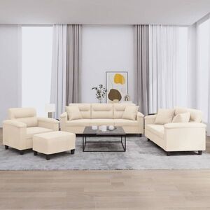 Imagine vidaXL Set de canapele cu perne, 4 piese, bej, microfibră