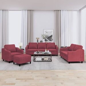 Imagine vidaXL Set canapea cu perne, 4 piese, roșu vin, material textil