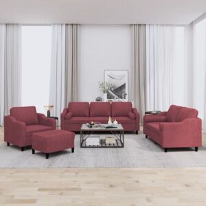 Imagine vidaXL Set canapea cu perne, 4 piese, roșu vin, material textil