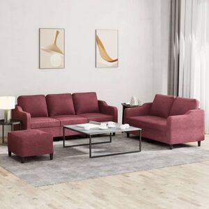 Imagine vidaXL Set canapea cu perne, 3 piese, roșu vin, material textil