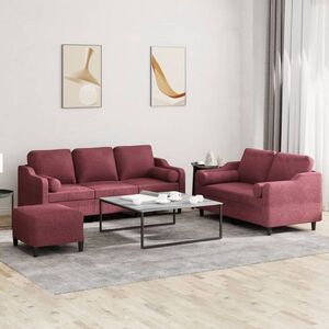 Imagine vidaXL Set canapea cu perne, 3 piese, roșu vin, material textil