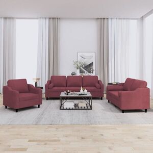 Imagine vidaXL Set canapea cu perne, 3 piese, roșu vin, material textil