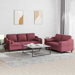 Imagine vidaXL Set canapea cu perne, 2 piese, roșu vin, material textil
