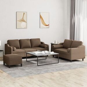 Imagine vidaXL Set de canapele cu perne, 3 piese, maro, textil