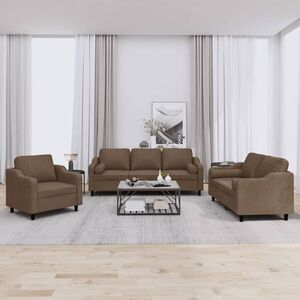 Imagine vidaXL Set de canapele cu perne, 3 piese, maro, textil