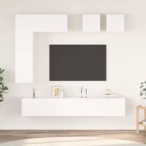 Imagine vidaXL Set dulapuri TV, 8 piese, alb, lemn prelucrat