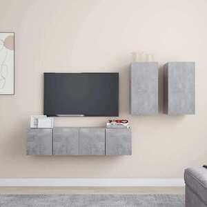 Imagine vidaXL Set de dulapuri TV, 4 piese, gri beton, lemn prelucrat