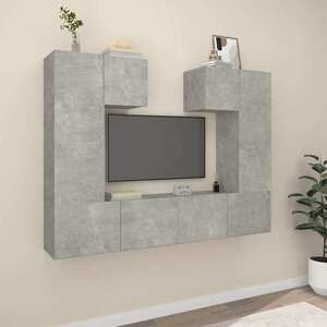Imagine vidaXL Set dulap TV, 6 piese, gri beton, lemn prelucrat