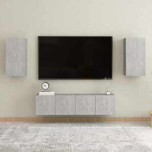 Imagine vidaXL Set dulapuri TV, 4 piese, gri beton, lemn prelucrat