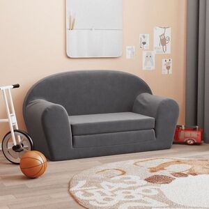 Imagine vidaXL Canapea extensibilă de copii cu 2 locuri, antracit, pluș moale