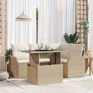 Imagine vidaXL Set dining pentru exterior 5 buc. Bej Rattan poli