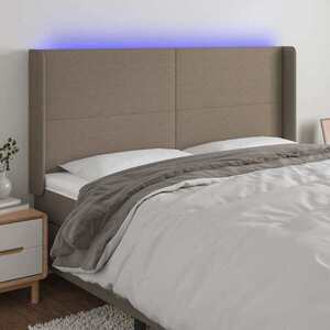 Imagine vidaXL Tăblie de pat cu LED, gri taupe, 183x16x118/128 cm, textil