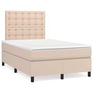 Imagine vidaXL Pat cu arcuri, cu saltea și LED cappuccino 120x190 cm piele eco