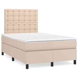 Imagine vidaXL Pat box spring cu saltea, cappuccino, 120x190cm piele ecologică