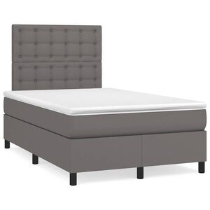 Imagine vidaXL Pat box spring cu saltea, gri, 120x190 cm, piele ecologică