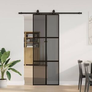 Imagine vidaXL Ușă glisantă cu set feronerie neagră 76x205cm sticlă securizată