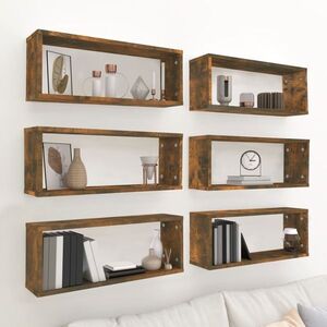 Imagine vidaXL Rafturi de perete cub, 6 buc., stejar fumuriu 60x15x23 cm, lemn