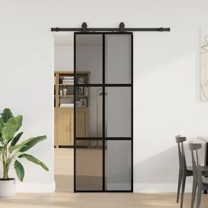 Imagine vidaXL Ușă glisantă cu set feronerie neagră 76x205cm sticlă securizată
