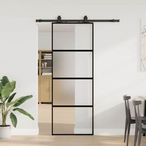 Imagine vidaXL Ușă glisantă cu set feronerie neagră 76x205cm sticlă securizată