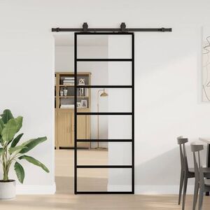 Imagine vidaXL Ușă glisantă cu set de feronerie neagră 76x205 cm Sticlă ESG