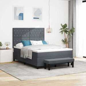 Imagine vidaXL Pat cu arcuri cu headboard Gri închis 190 x 140 cm Catifea