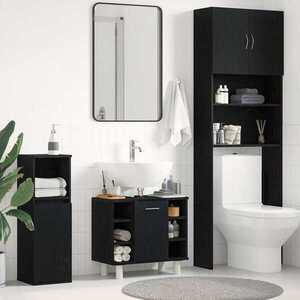 Imagine vidaXL Dulap de Baie Stejar Negru 60 x 32 x 54 cm Lemn prelucrat