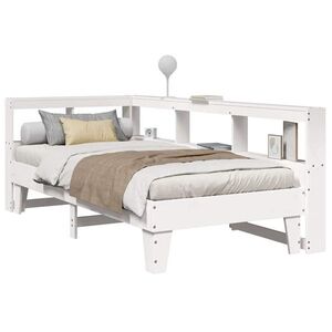 Imagine vidaXL Pat cu bibliotecă fără saltea, alb, 75x190 cm, lemn masiv pin