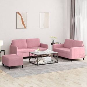 Imagine vidaXL Set de canapele, 3 piese, roz, catifea