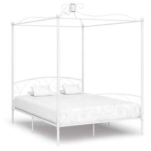 Imagine vidaXL Cadru de pat cu baldachin, alb, 180 x 200 cm, metal