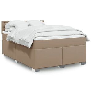 Imagine vidaXL Pat box spring cu saltea, cappuccino, 160x200cm piele ecologică