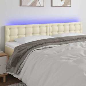 Imagine vidaXL Tăblie de pat cu LED, crem, 180x5x78/88 cm, piele ecologică