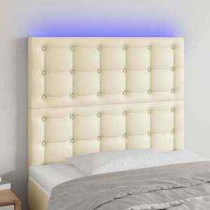 Imagine vidaXL Tăblie de pat cu LED, crem, 90x5x118/128 cm, piele ecologică
